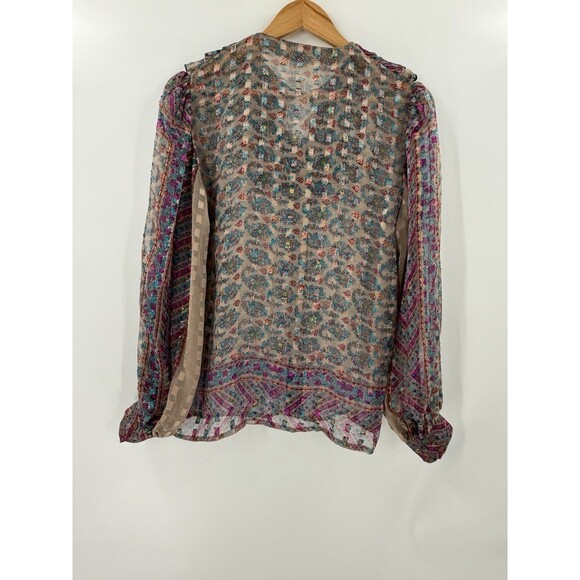 Vintage Womens The Silk Farm Blouse 100% Silk Ruffle Neck Sheer Size 6 Excellent - Picture 2 of 9